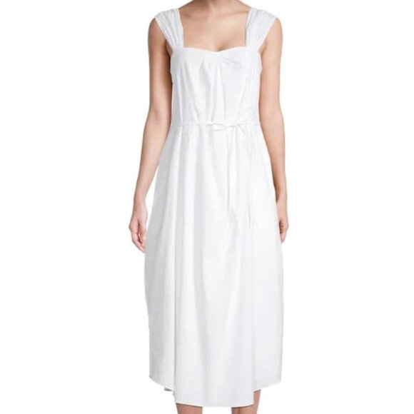 Vince Poet Linen-Blend Midi Dress White - Picture 1 of 5